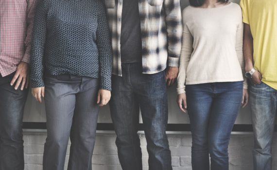 different types of people standing in a line labeled
